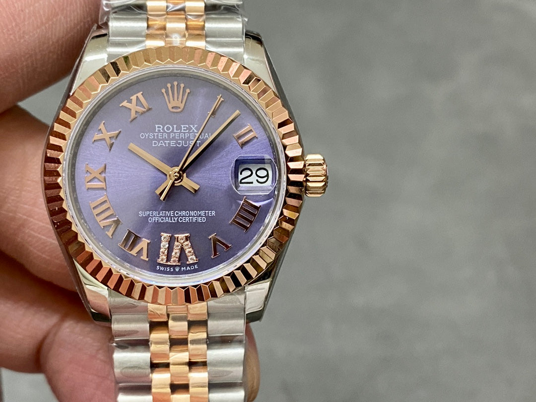 DATEJUST 31MM PINK GOLD STEEL PURPLE DIAL