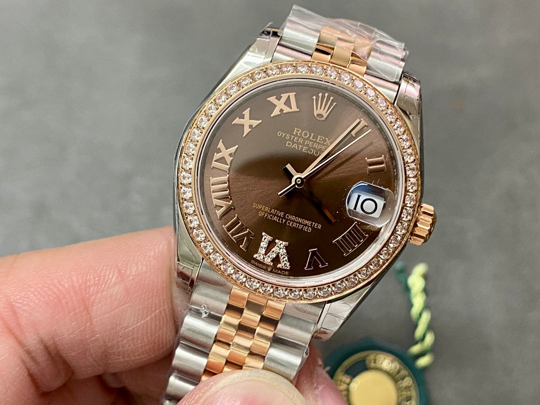 DATEJUST 31MM PINK GOLD STEEL CHOCOLATE DIAL