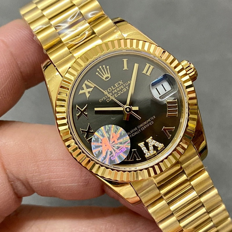 DATEJUST 31MM GOLD DIAMOND NUMERALS BLACK DIAL