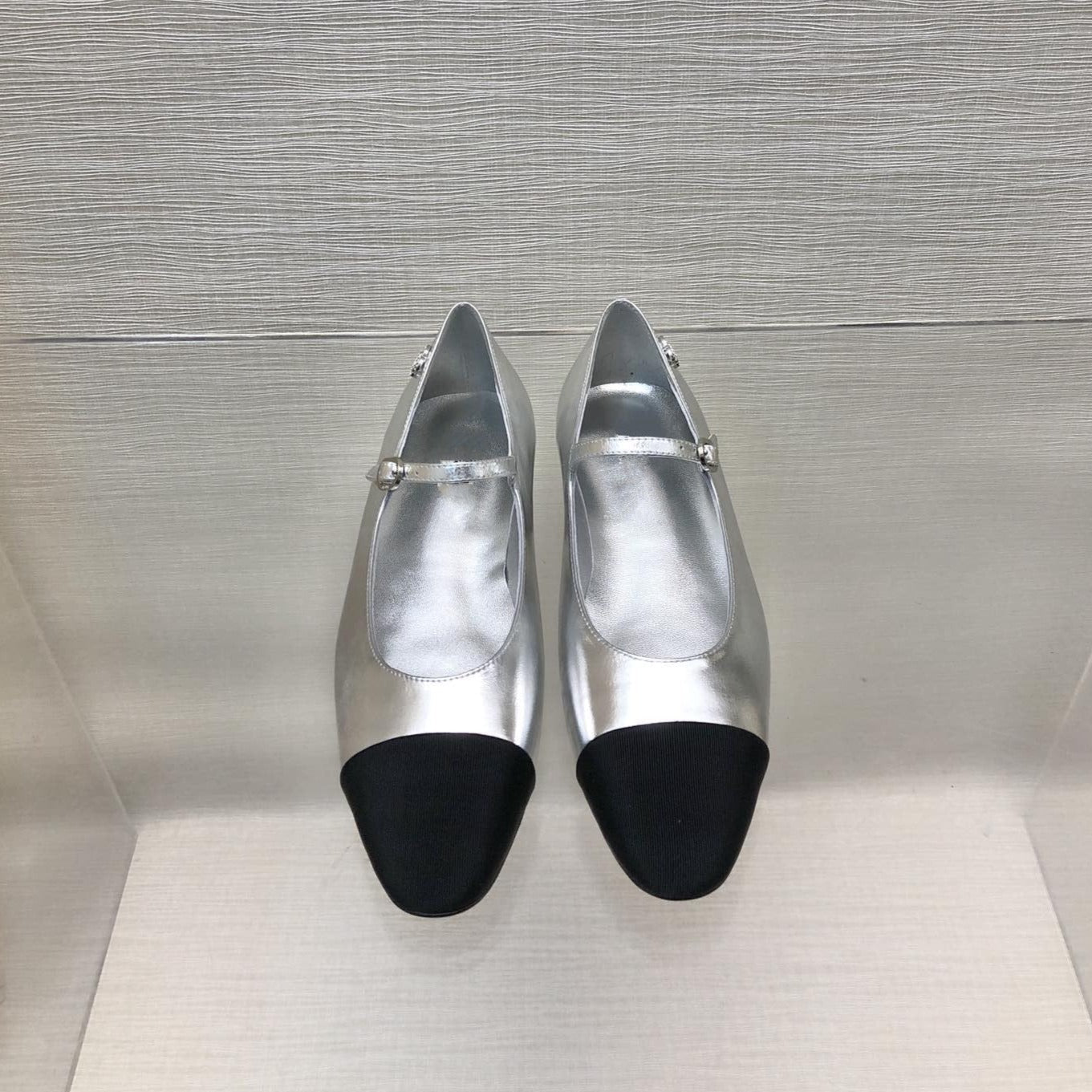 mary janes silver black metalic lambskin grosgrain