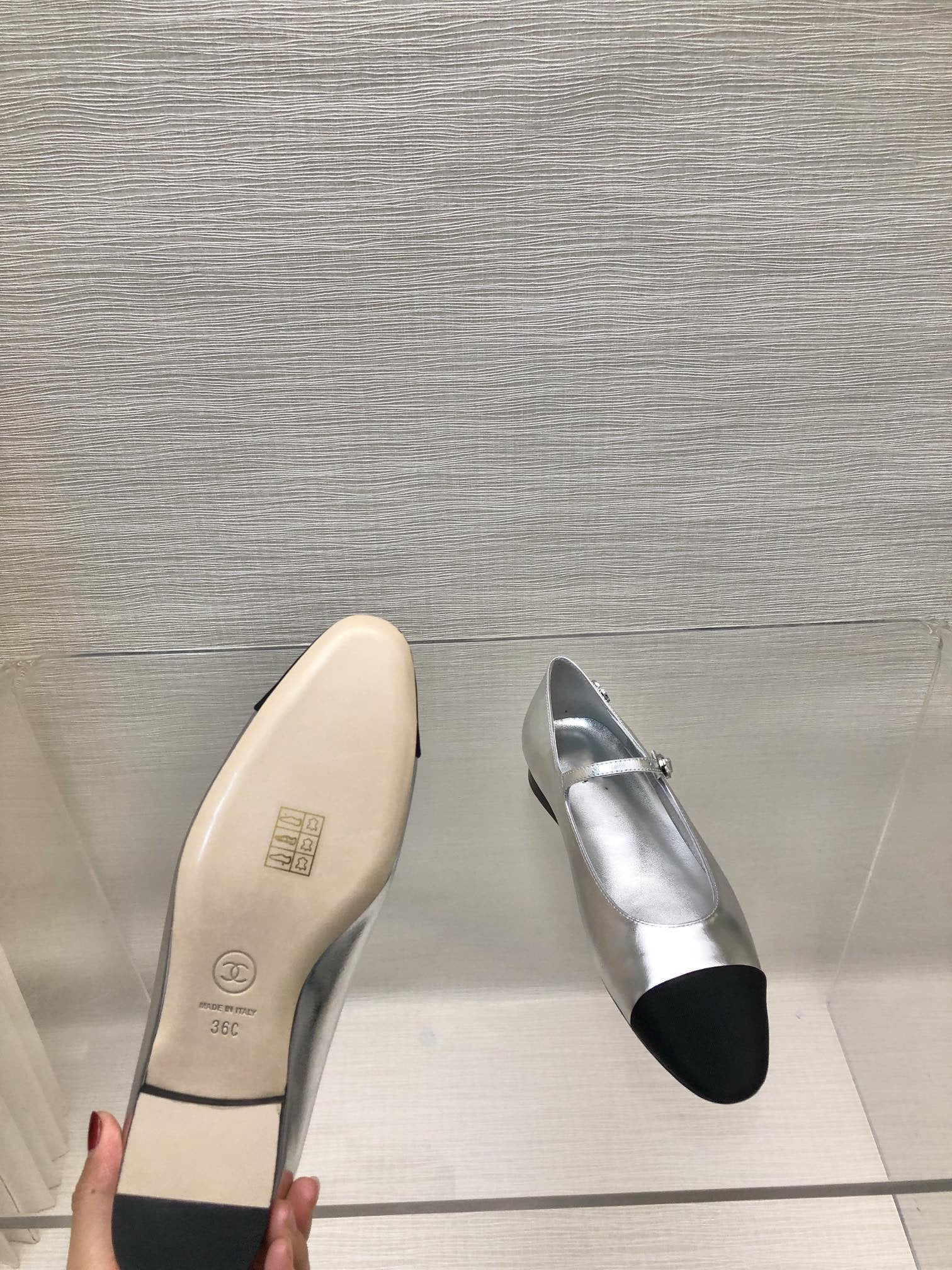 mary janes silver black metalic lambskin grosgrain