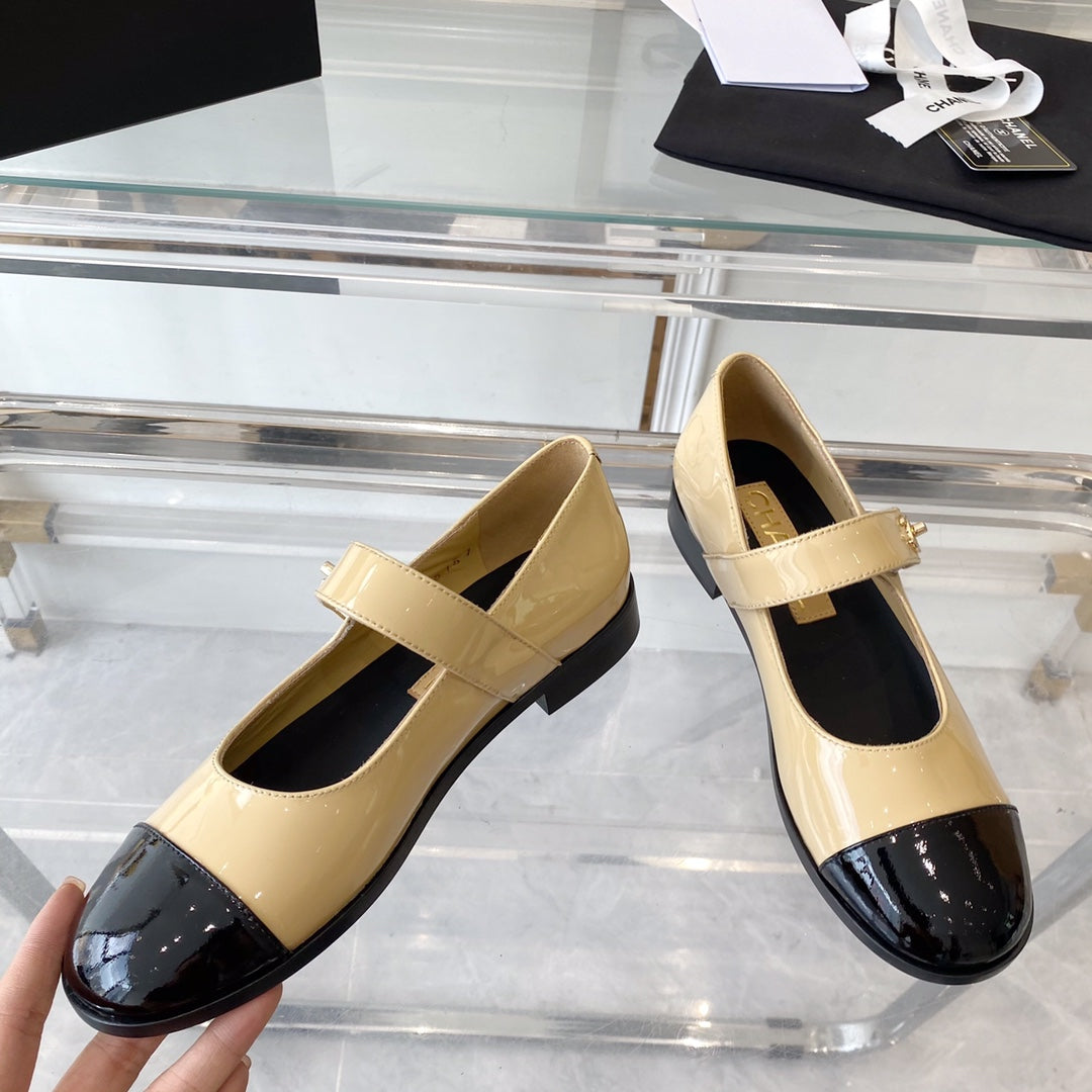 mary janes beige black patent calfskin