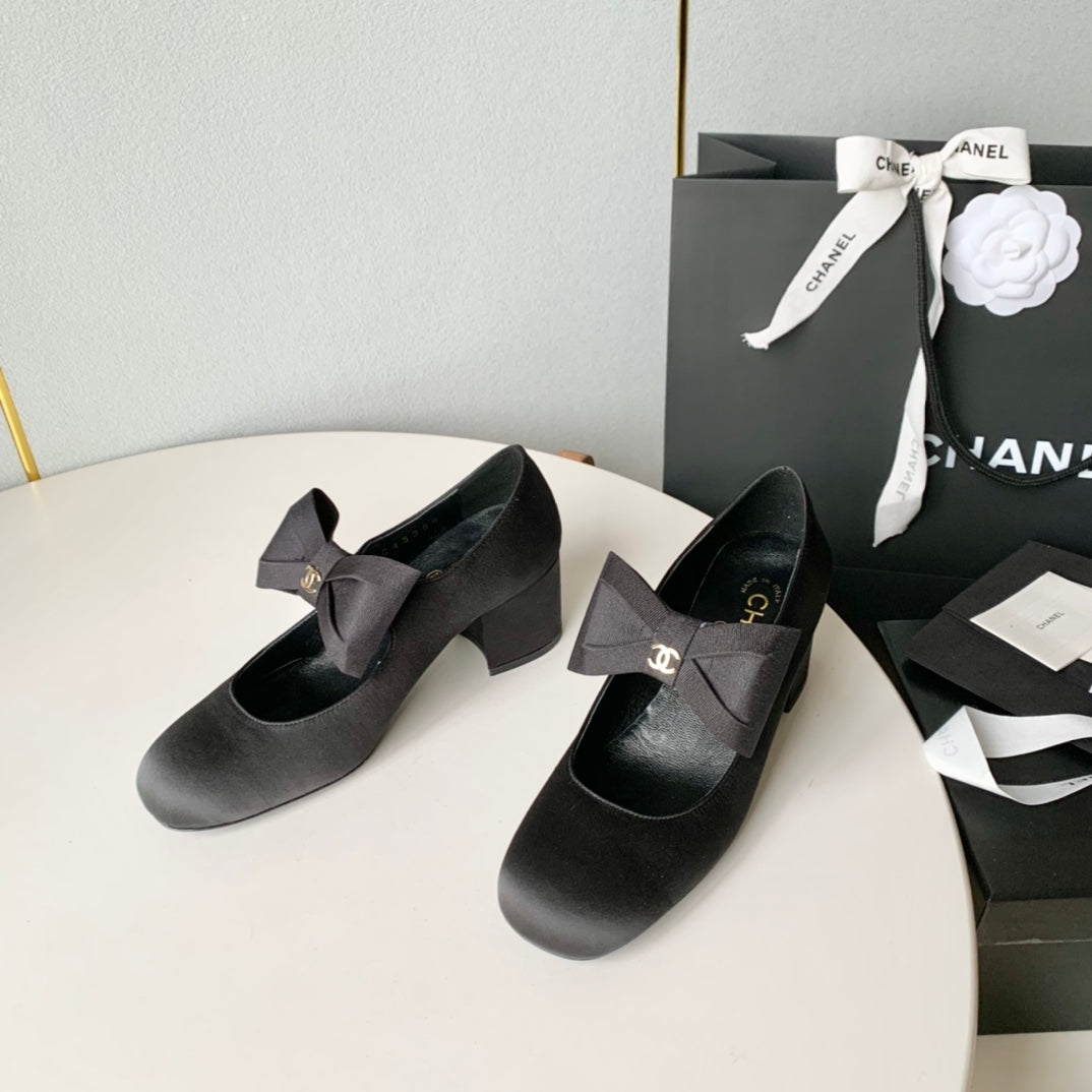 mary jane 60 black calfskin silk bow