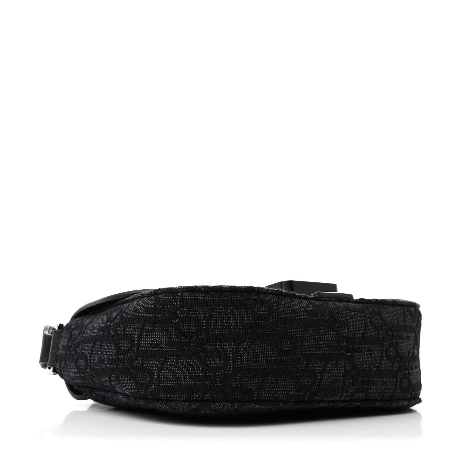 Oblique Jacquard Grained Calfskin Mini Saddle Messenger Bag With Flap Black