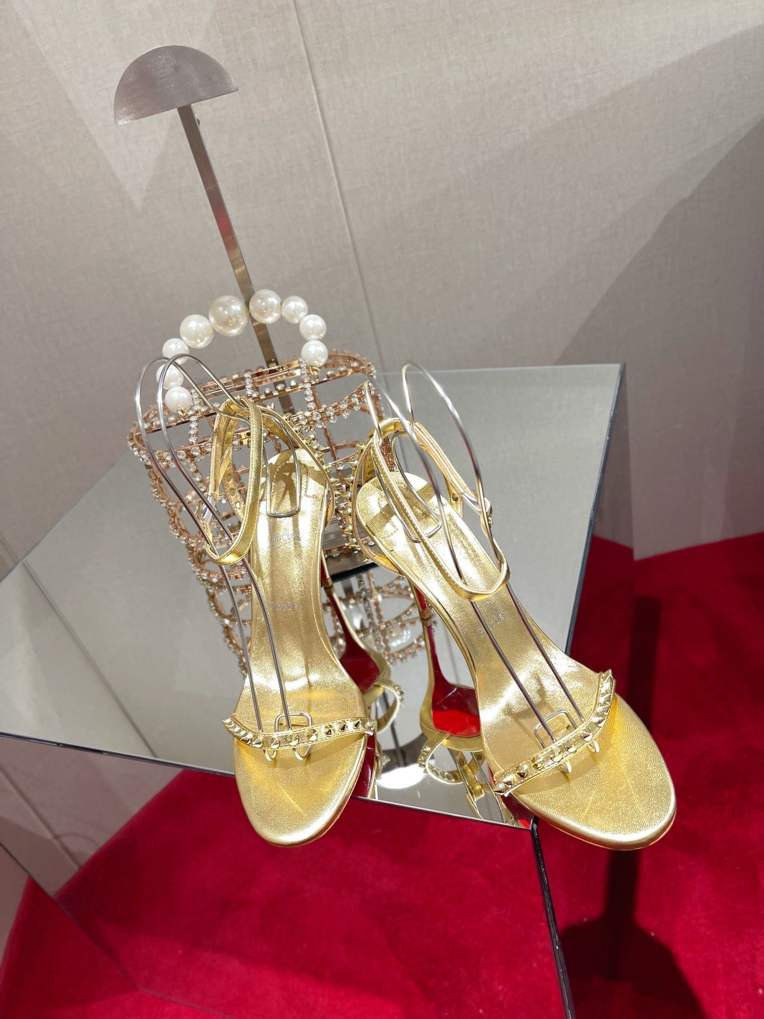 CL Spiked Strap Sandals 100mm Gold Leather 346013