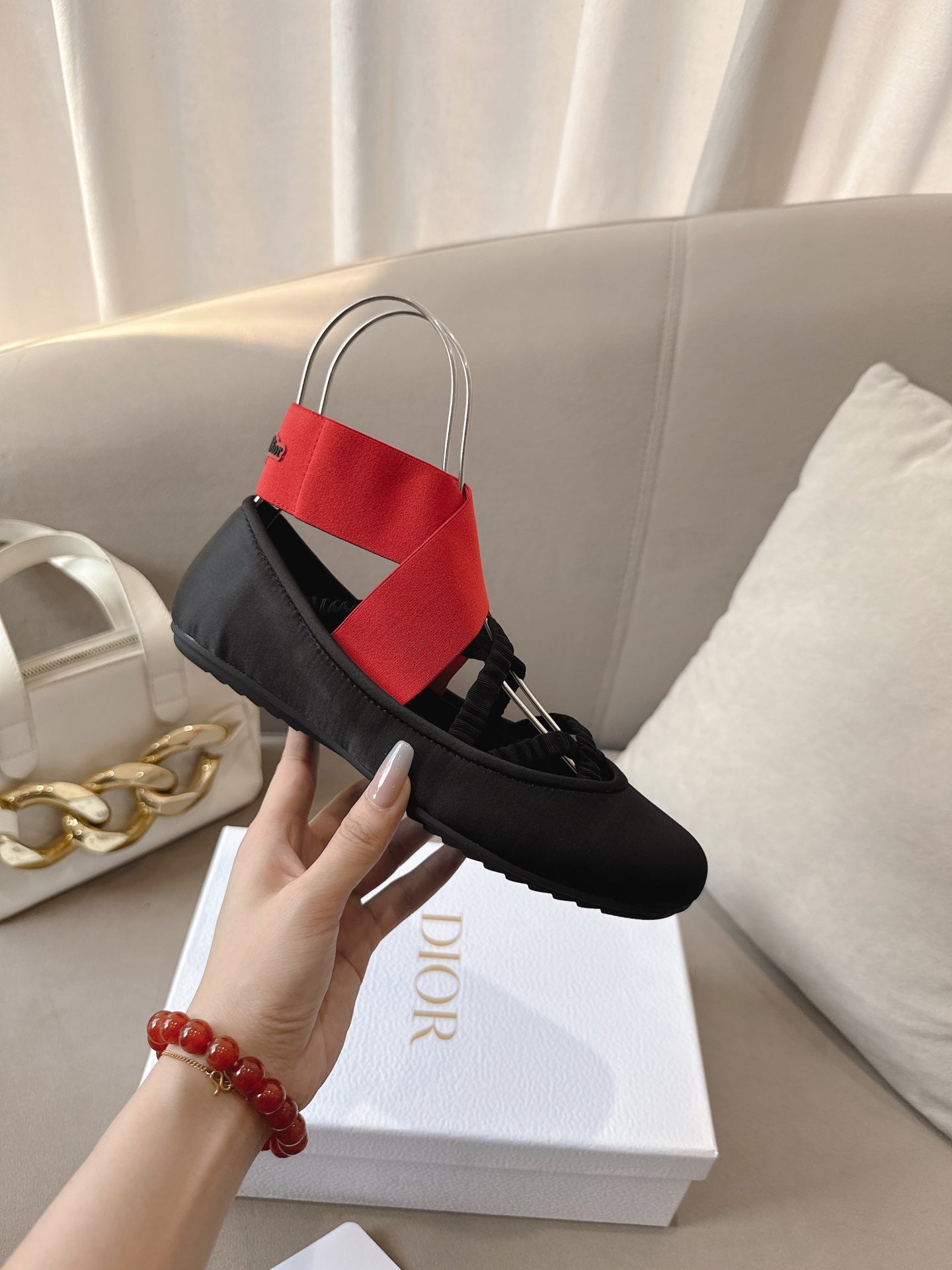 Dior Ballet Shoe Black Red Sheepskin Frabic 174737