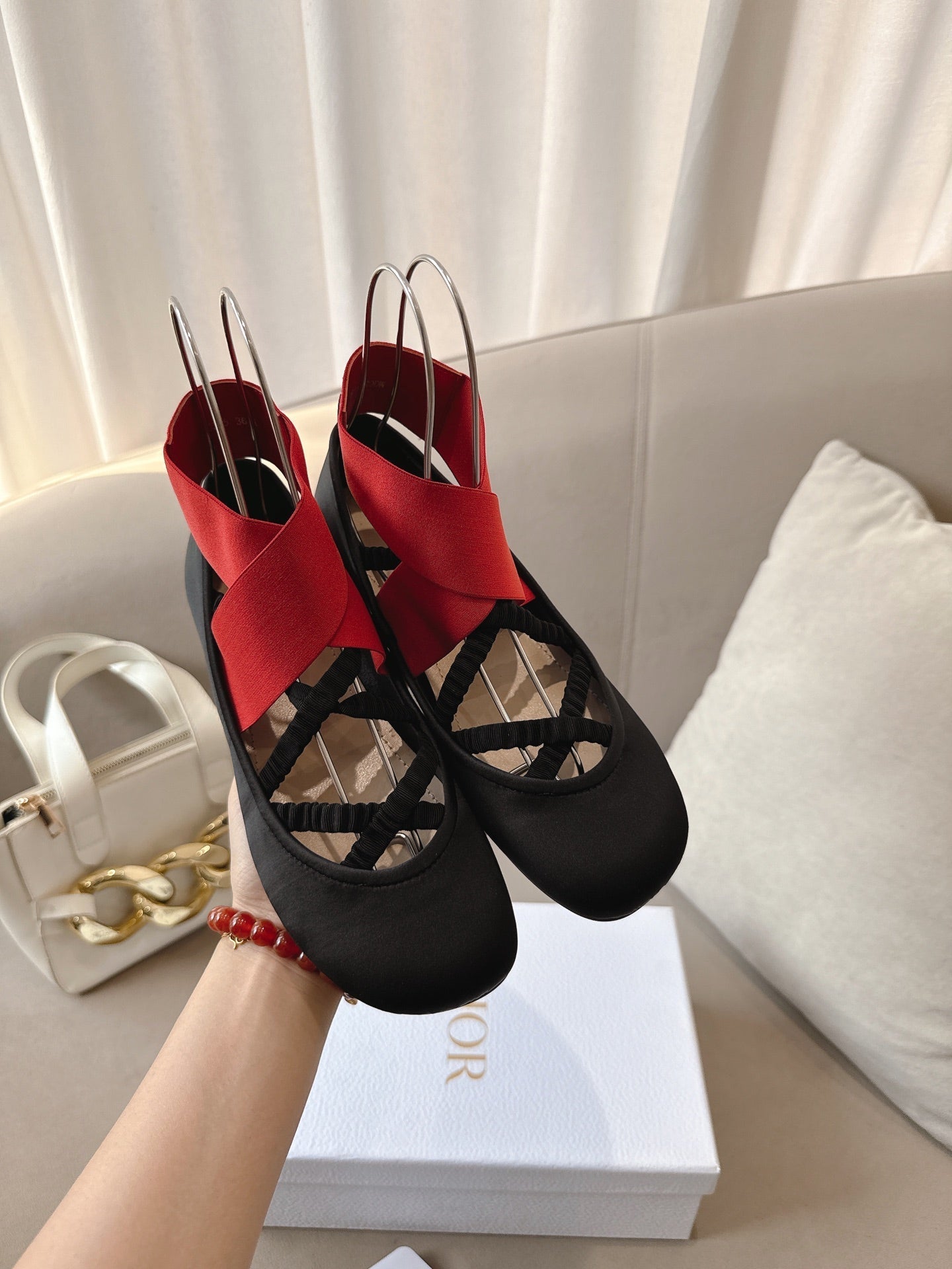Dior Ballet Shoe Black Red Sheepskin Frabic 174737