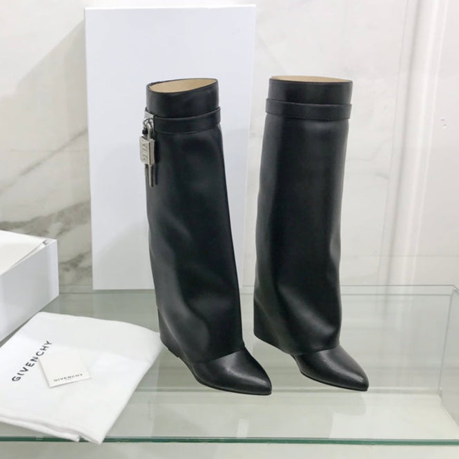 Givenchy Shark Lock Wide-fit Knee-high Boots Black Cowhide 172653