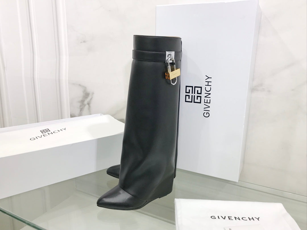 Givenchy Shark Lock Wide-fit Knee-high Boots Black Cowhide 172653