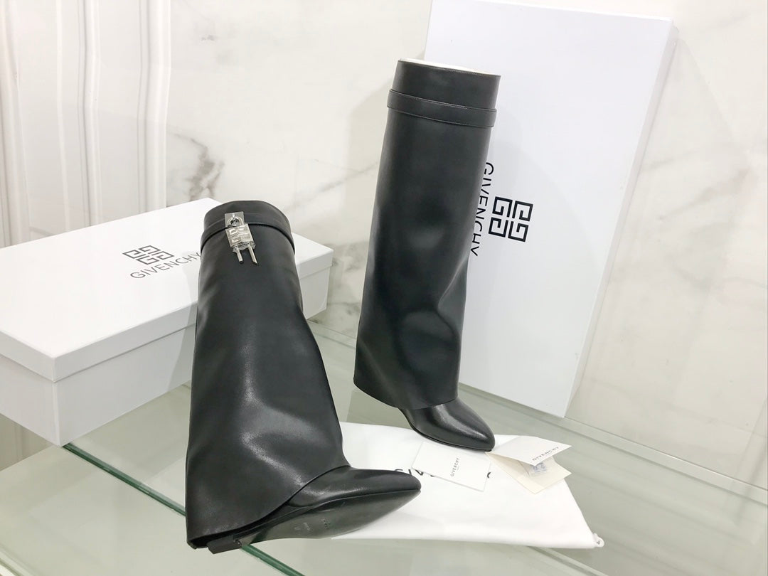 Givenchy Shark Lock Wide-fit Knee-high Boots Black Cowhide 172653
