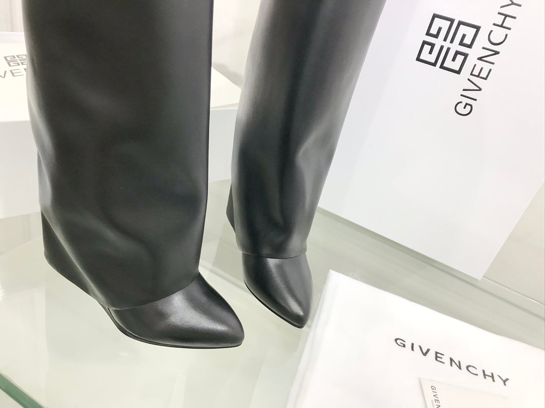 Givenchy Shark Lock Wide-fit Knee-high Boots Black Cowhide 172653
