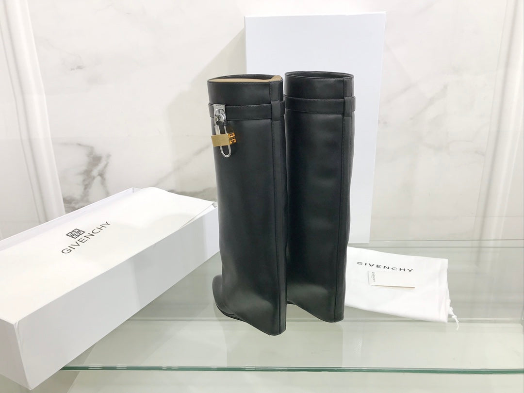 Givenchy Shark Lock Wide-fit Knee-high Boots Black Cowhide 172653