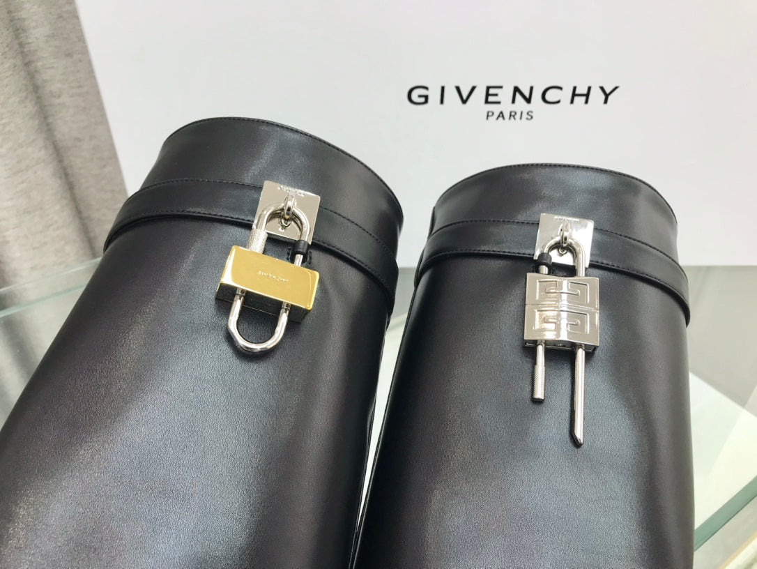 Givenchy Shark Lock Wide-fit Knee-high Boots Black Cowhide 172653