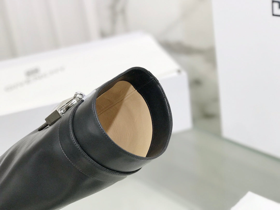 Givenchy Shark Lock Wide-fit Knee-high Boots Black Cowhide 172653