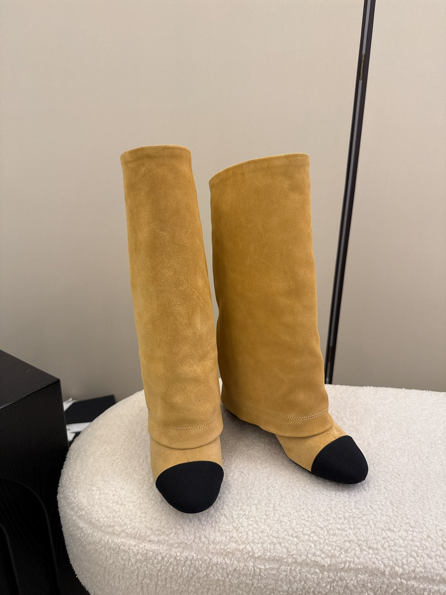 Chanel High Boot Beige Black Suede Leather 175157