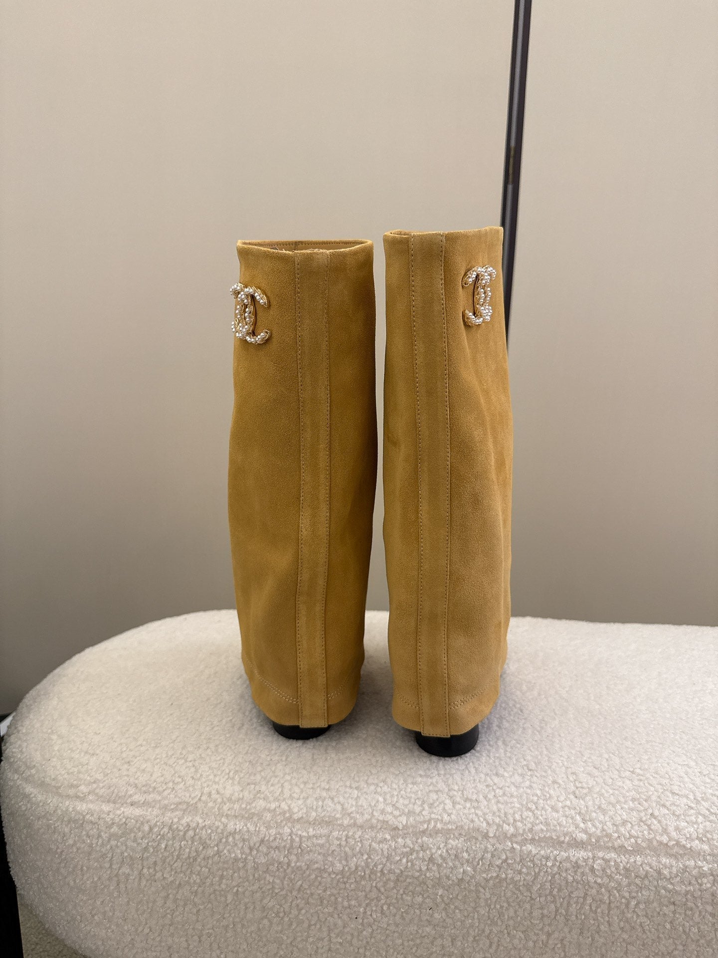 Chanel High Boot Beige Black Suede Leather 175157