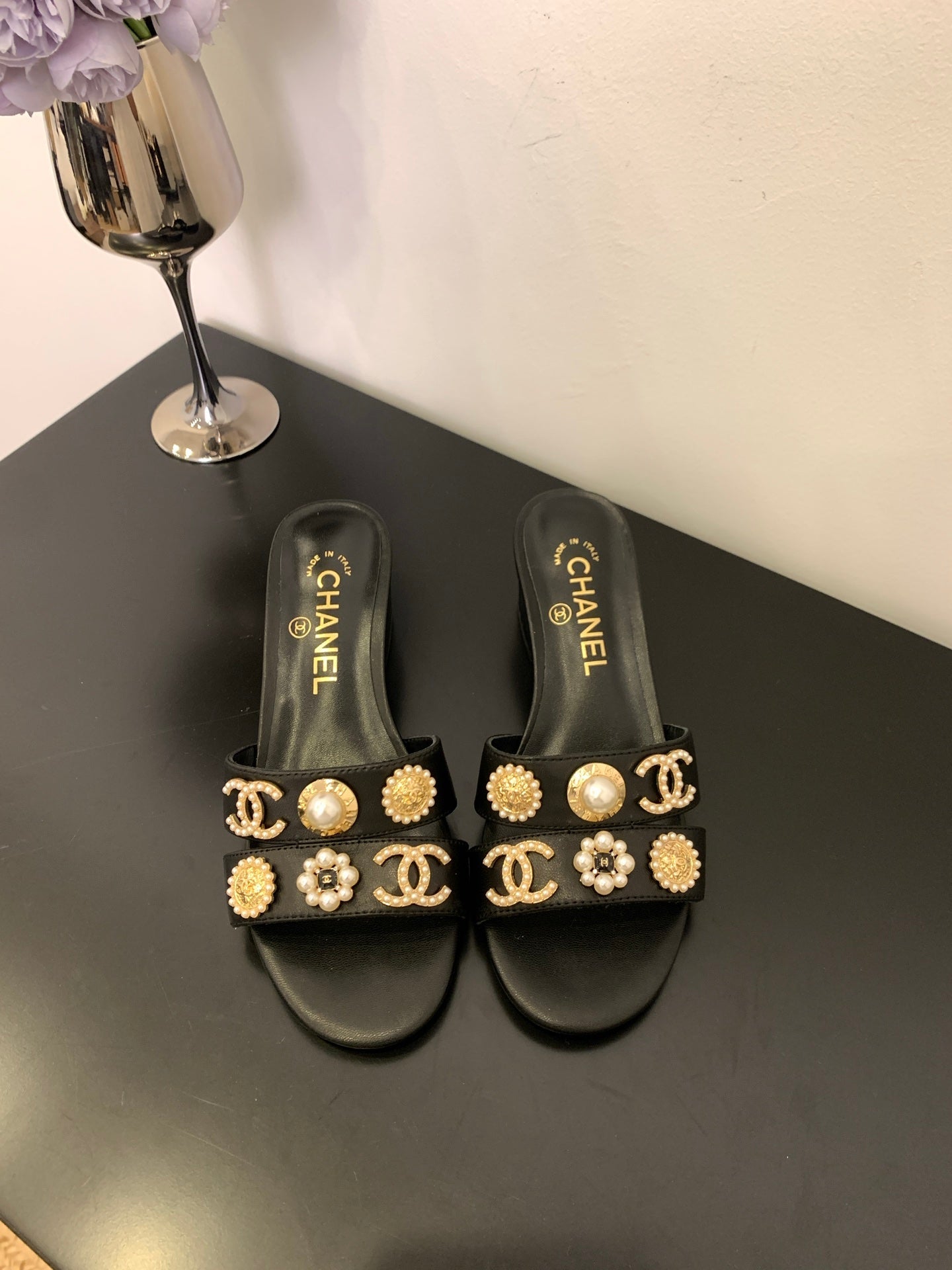 Chanel Embellished Sandal Black Leather 166885
