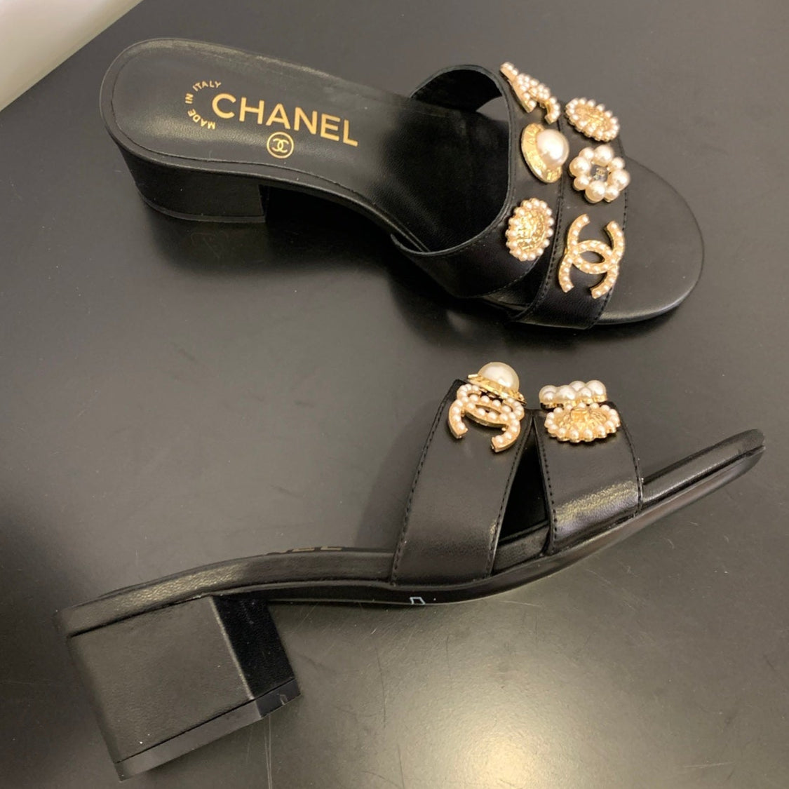 Chanel Embellished Sandal Black Leather 166885