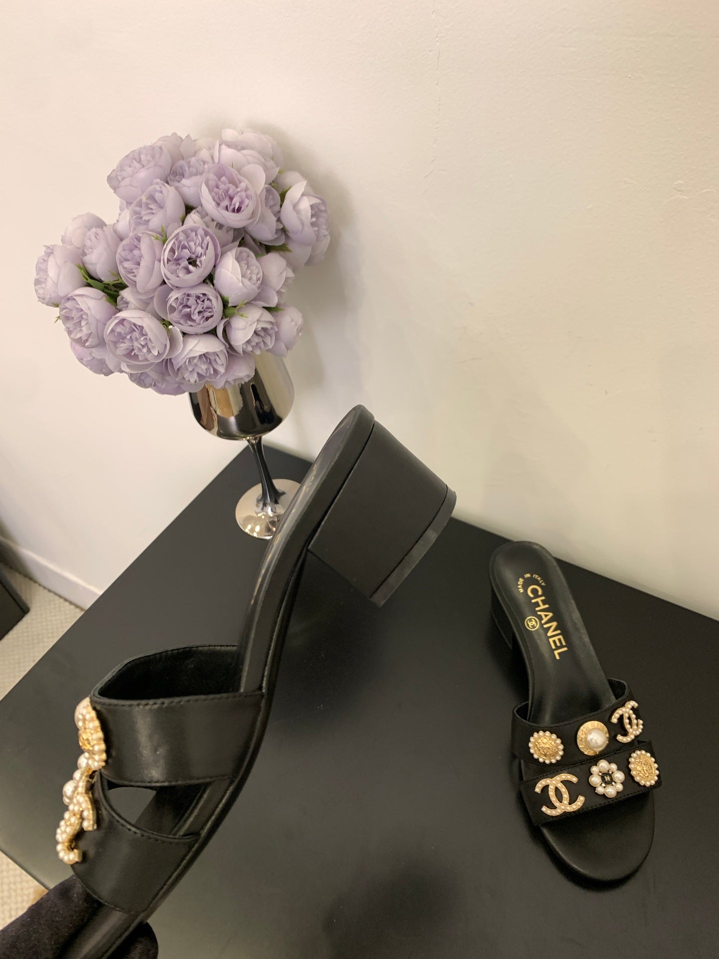 Chanel Embellished Sandal Black Leather 166885