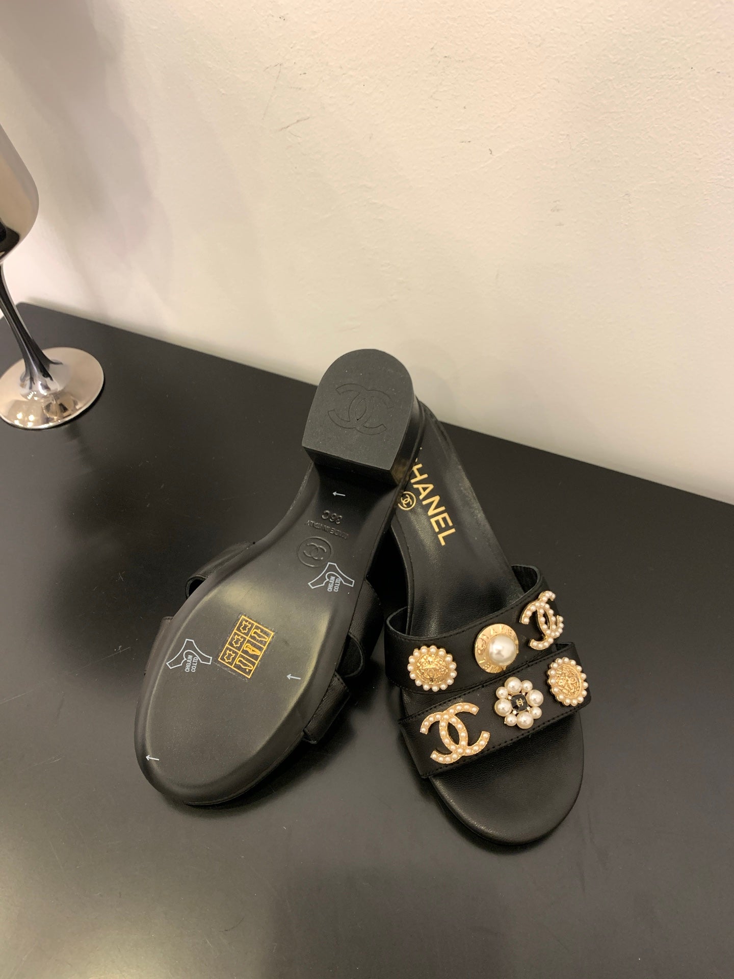 Chanel Embellished Sandal Black Leather 166885