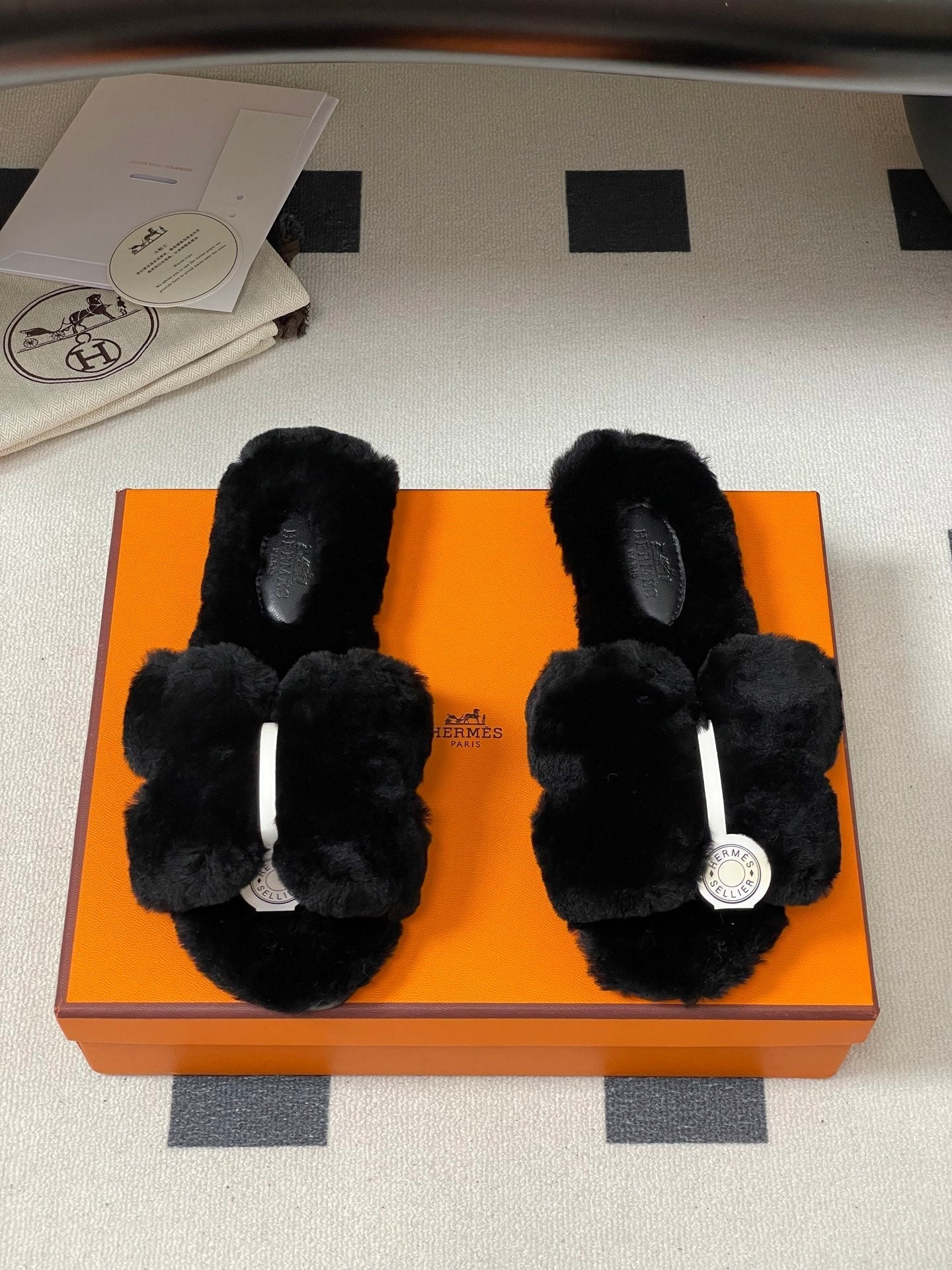 Hermes Oran Sandal Black Wool 173400