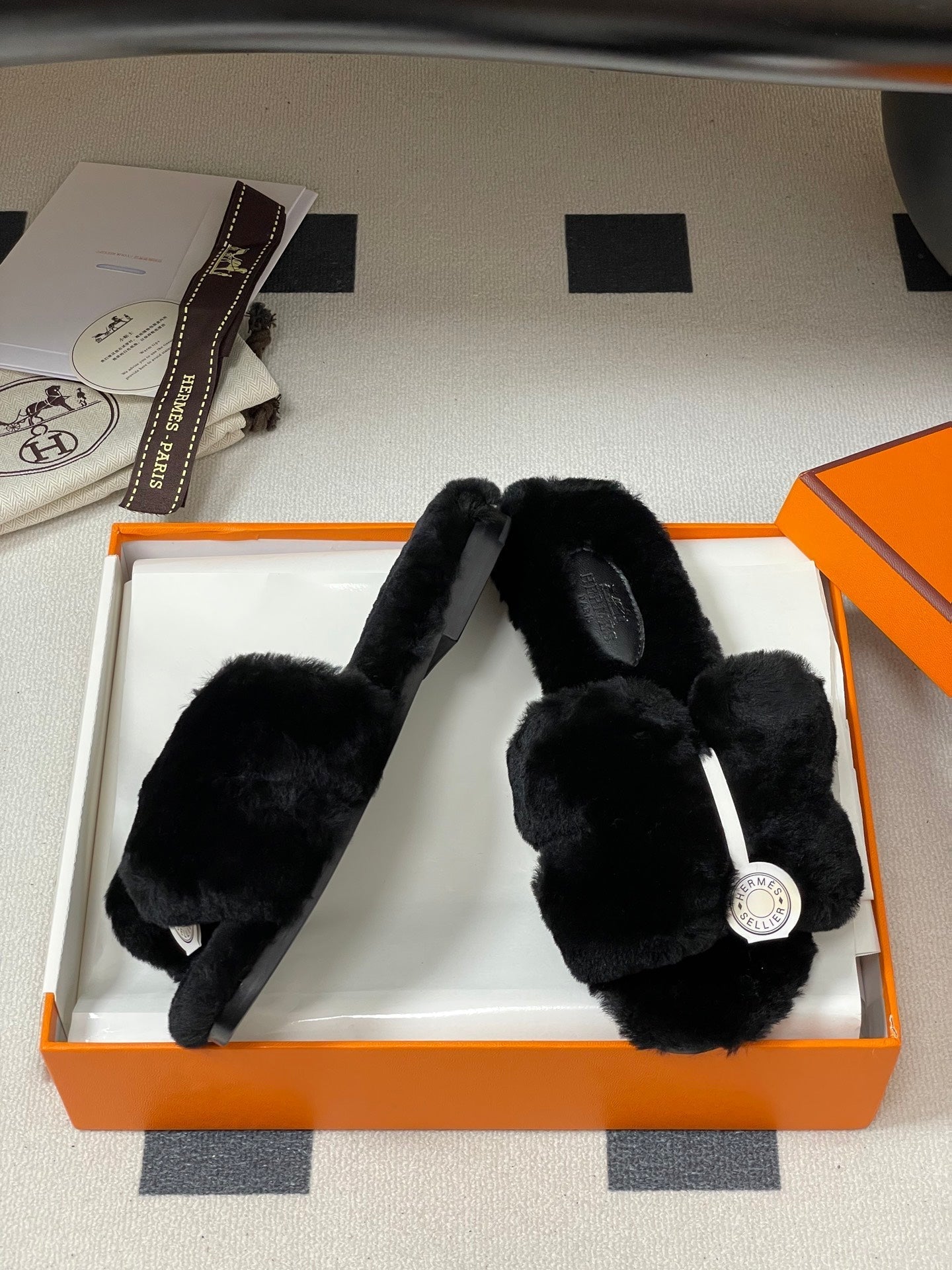 Hermes Oran Sandal Black Wool 173400