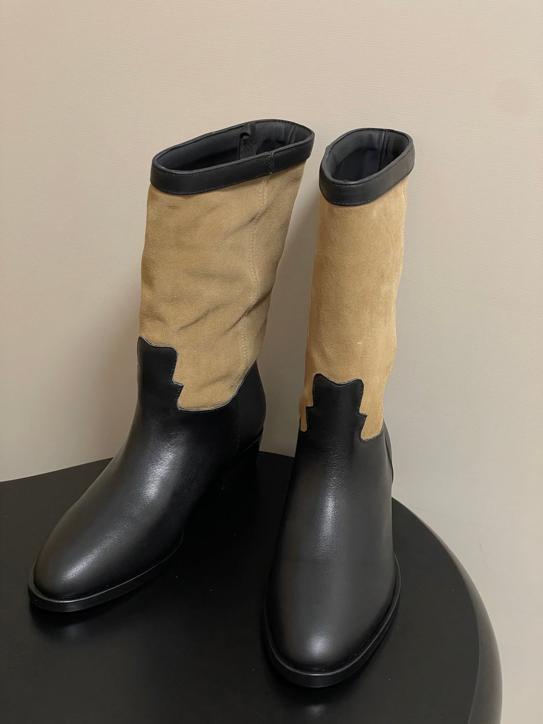 Chanel Boot 25 Beige mix Black Cowhide Suede 175368