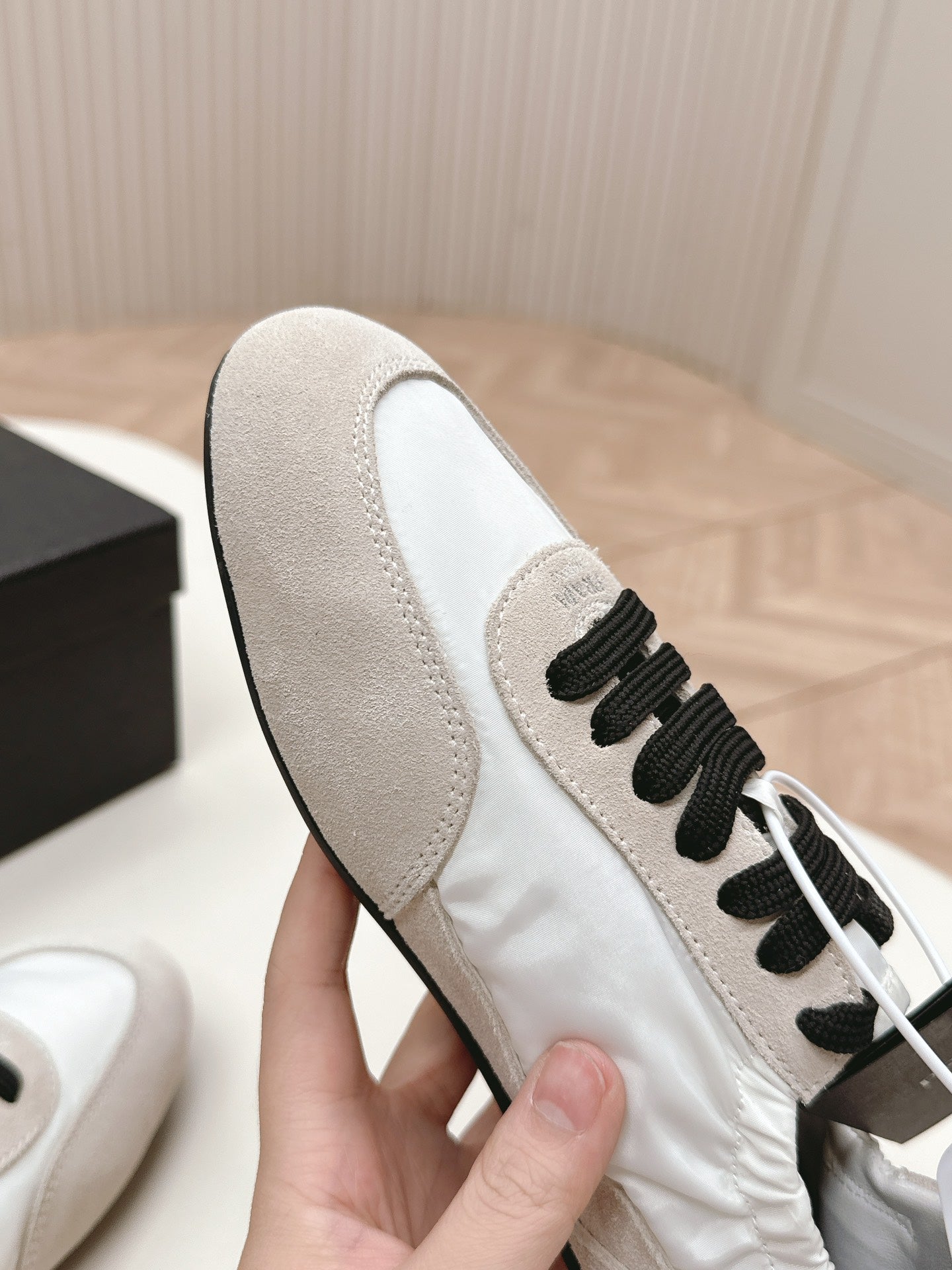 Prada Collapse Stretch Sneakers White mix Gray Recycled Nylon and Suede  154632