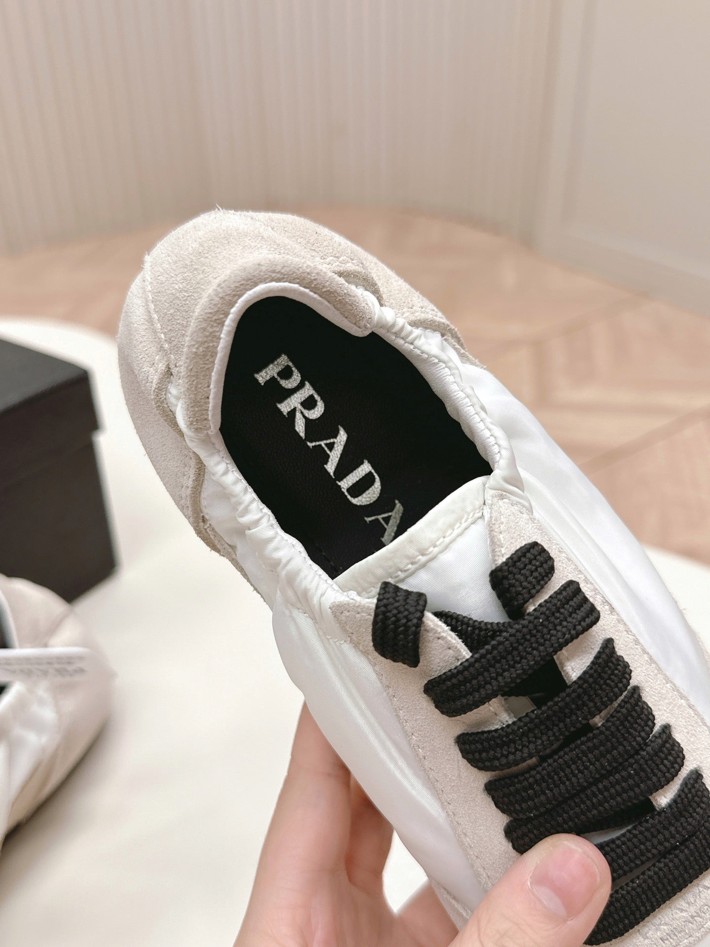 Prada Collapse Stretch Sneakers White mix Gray Recycled Nylon and Suede  154632
