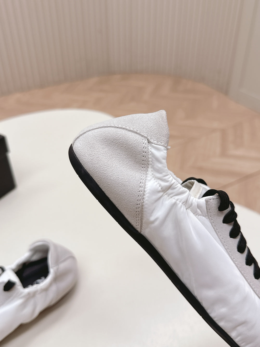 Prada Collapse Sneakers White Gray Re-Nylon and Suede With Metal Toecap 407095