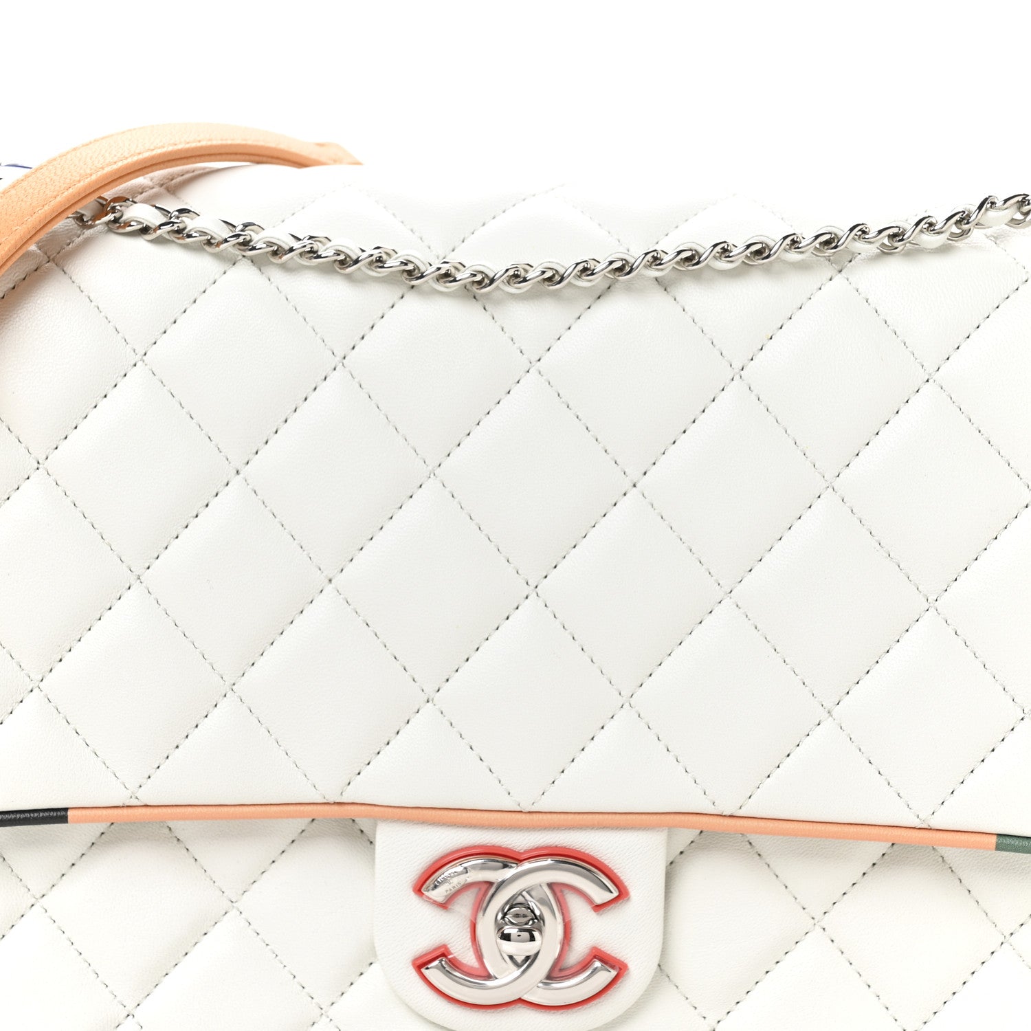 Lambskin Quilted Jumbo Cuba Color Flap White Multicolor