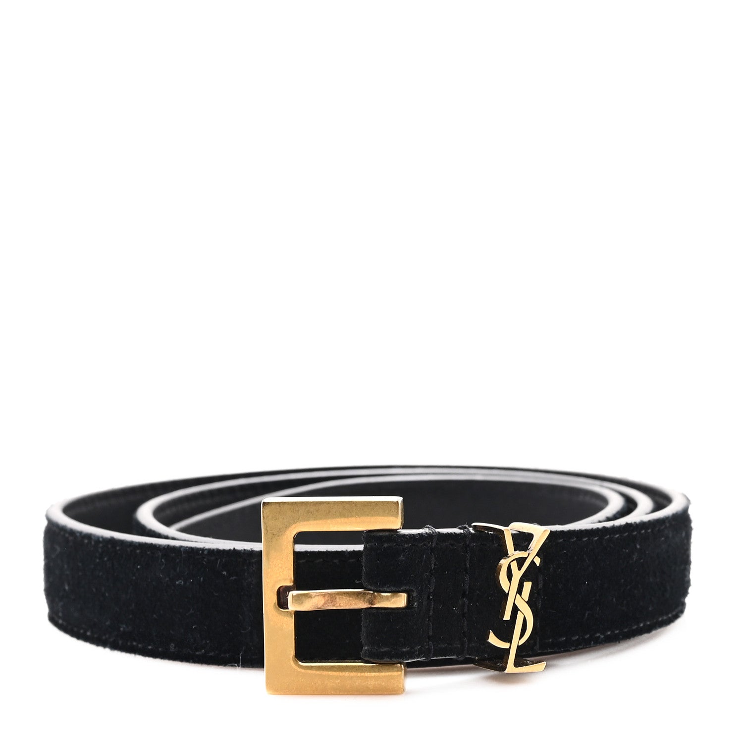 Suede Monogram Cassandre Extra Thin Square Buckle Belt 75 30 Black