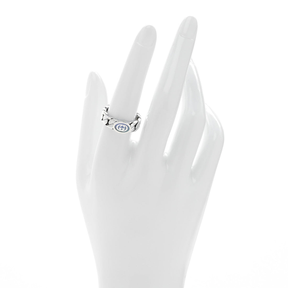 Sterling Silver Enamel Interlocking G Chain Ring 56 7.5 Lavender