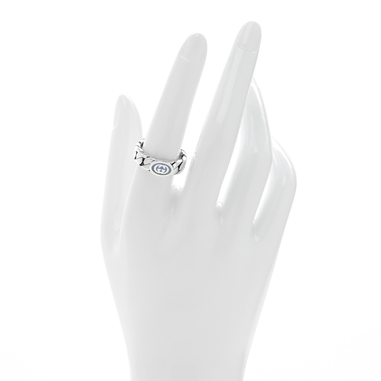 Sterling Silver Enamel Interlocking G Chain Ring 56 7.5 Lavender