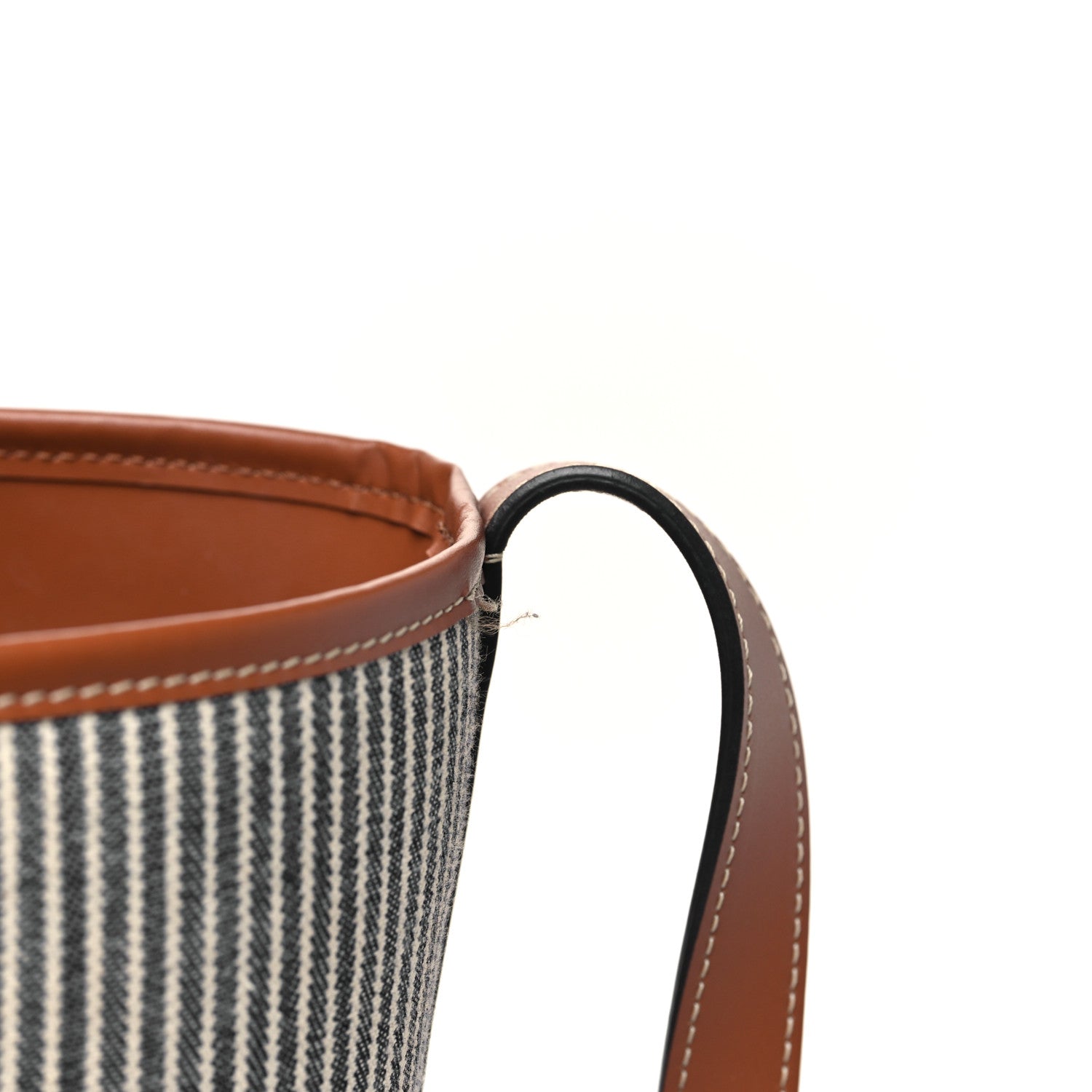 Canvas Calfskin Stripe Triomphe Small Bucket Bag Navy Blue Tan