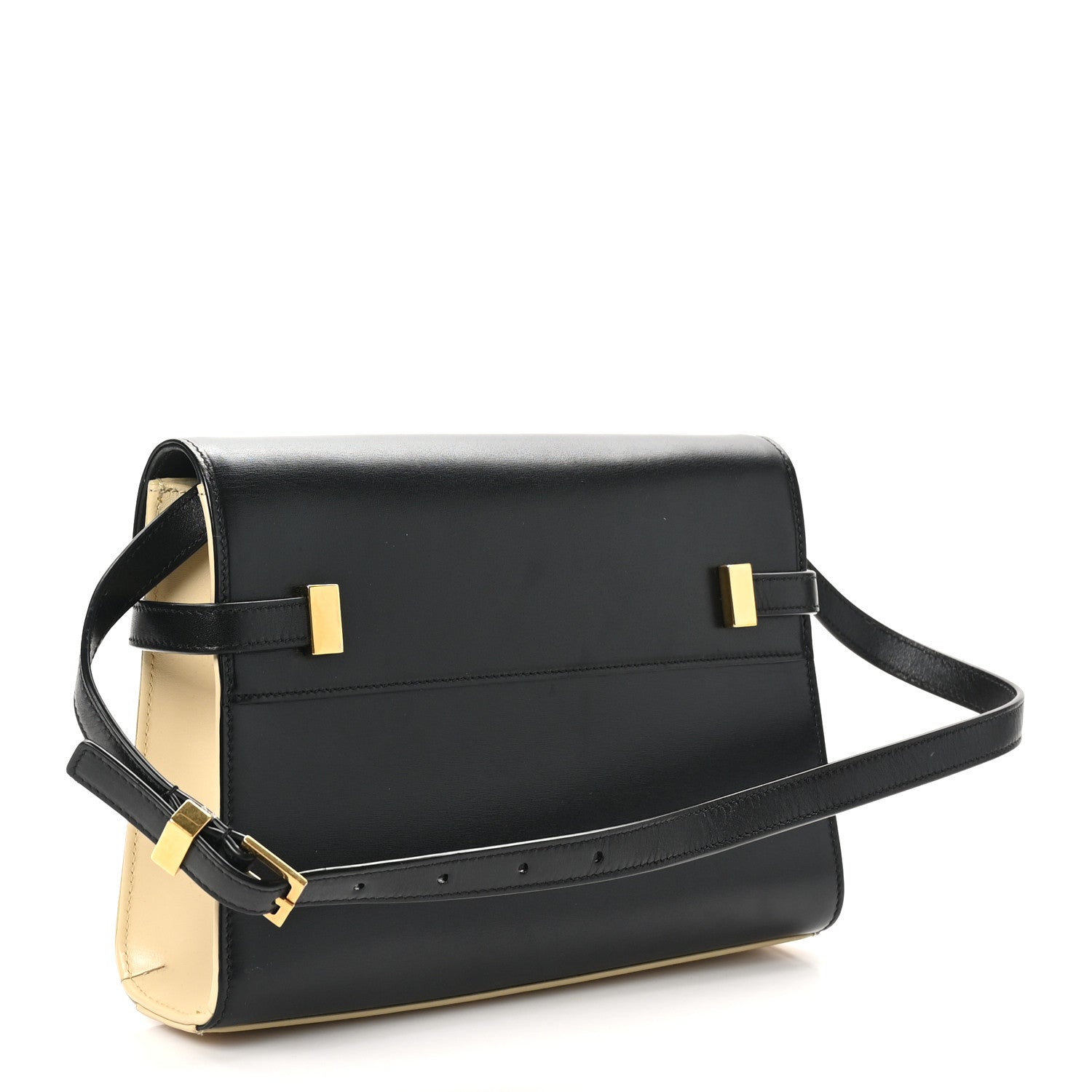 Smooth Calfskin Manhattan Shoulder Bag Black Beige
