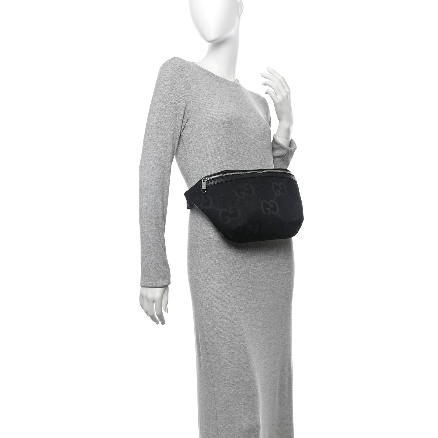 Monogram Jumbo GG Textured Dollar Calfskin Web Belt Bag Black