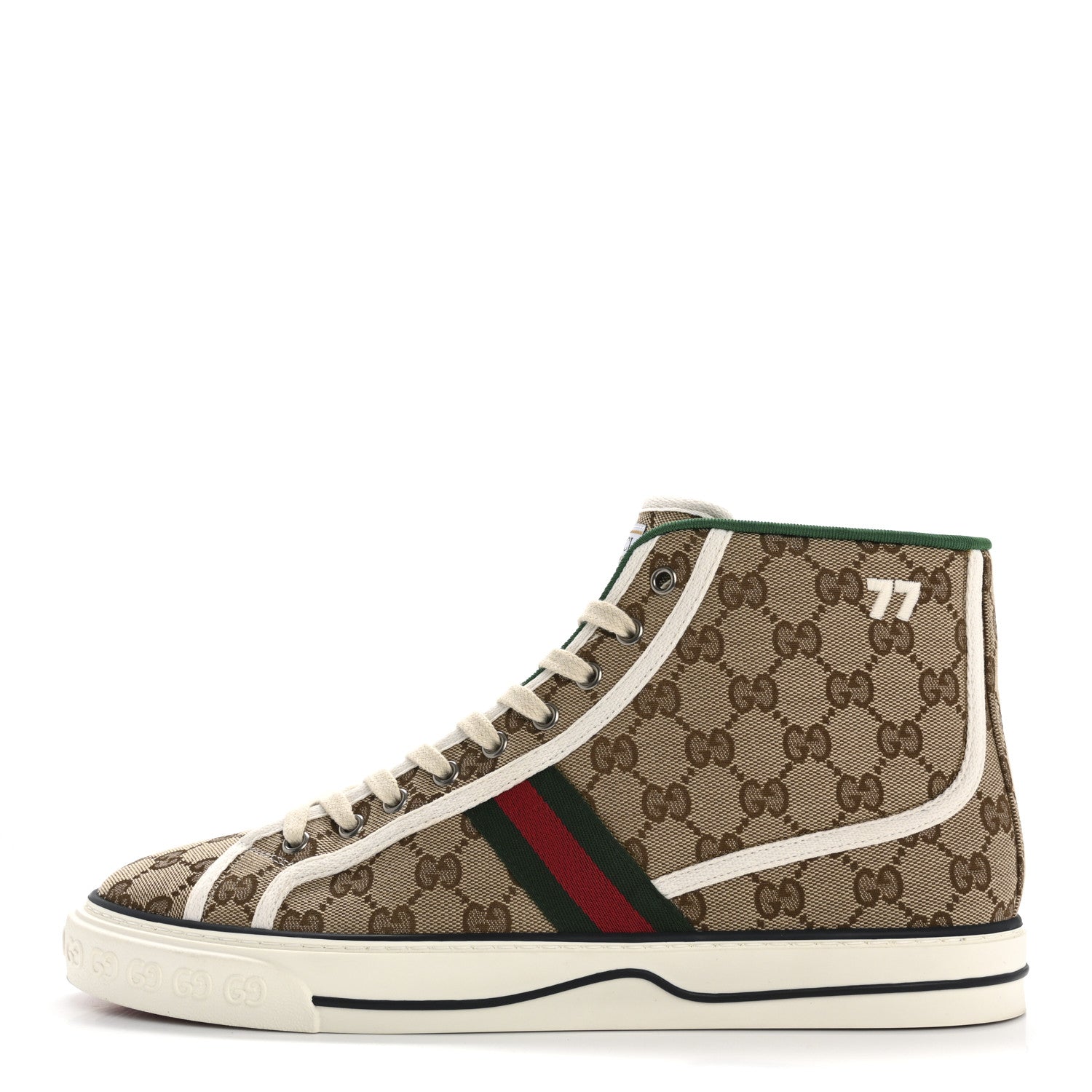 GG Monogram Web Mens 1977 Tennis High Top Sneakers 11 Beige Ebony Mystic White
