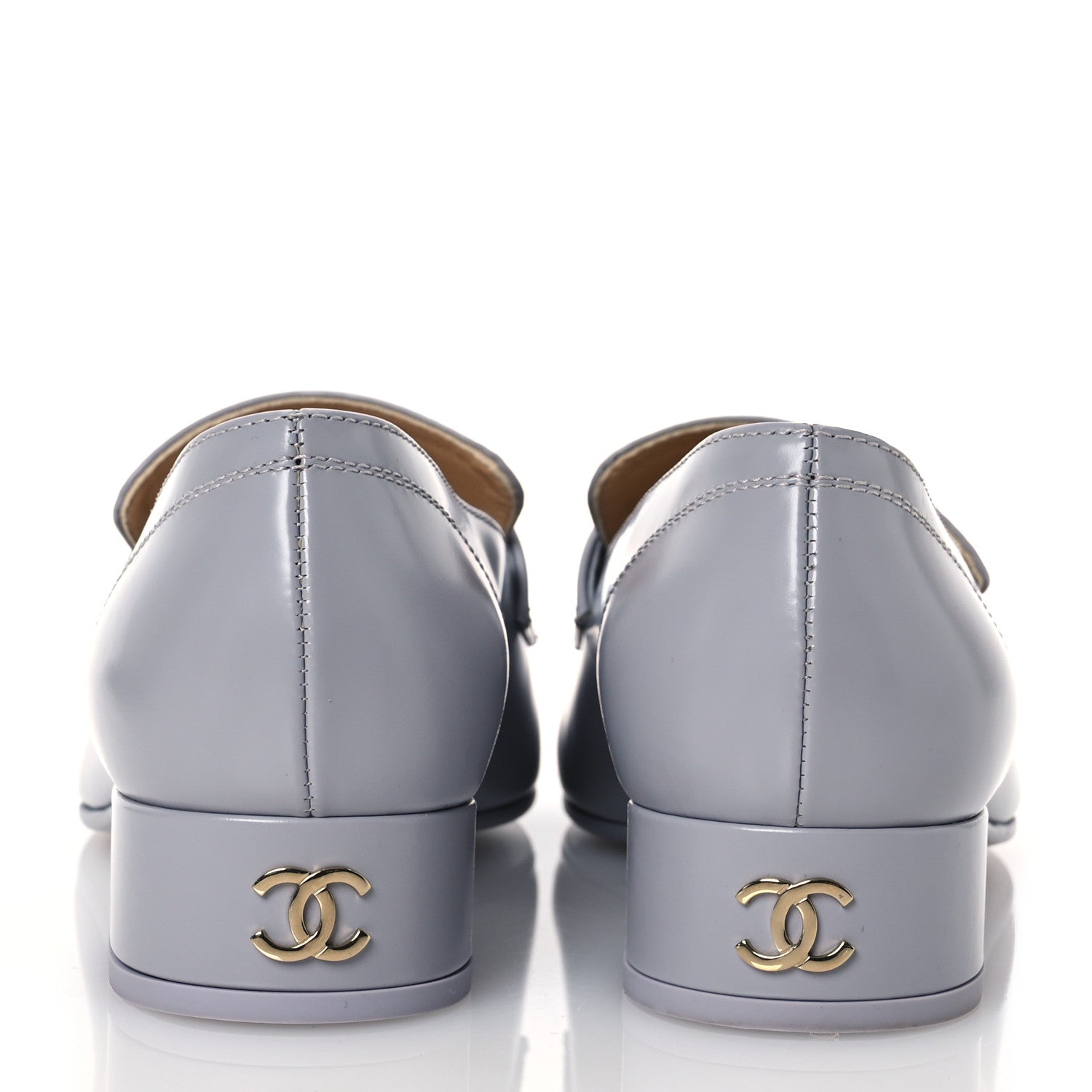 Shiny Calfskin Logo Loafers 37 Light Grey