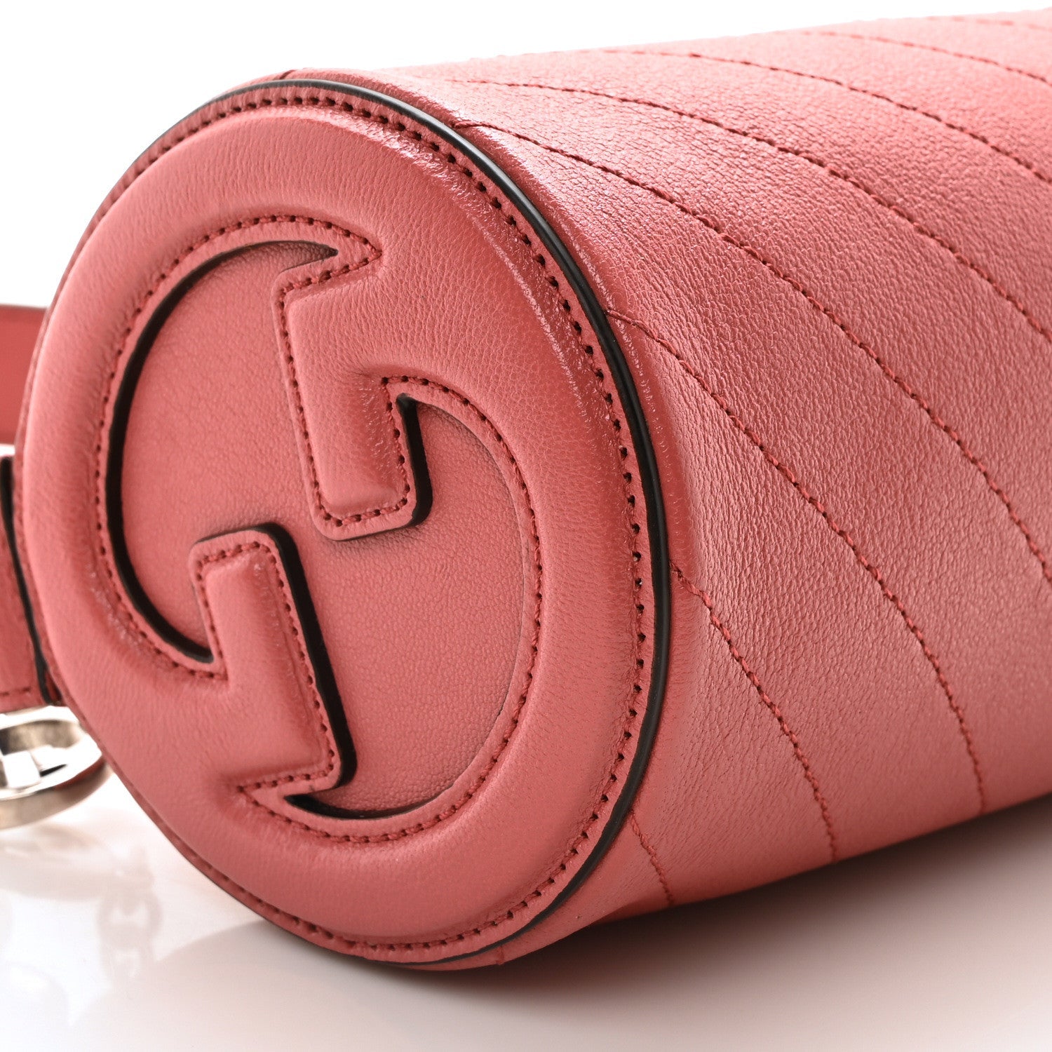 Sakai Be Green Calfskin Diagonal Stitched Mini Blondie Barrel Shoulder Bag Pink