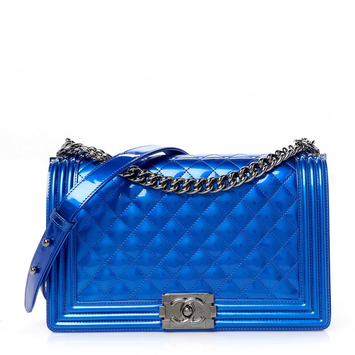 Metallic Patent Quilted New Medium Boy Flap Blue
