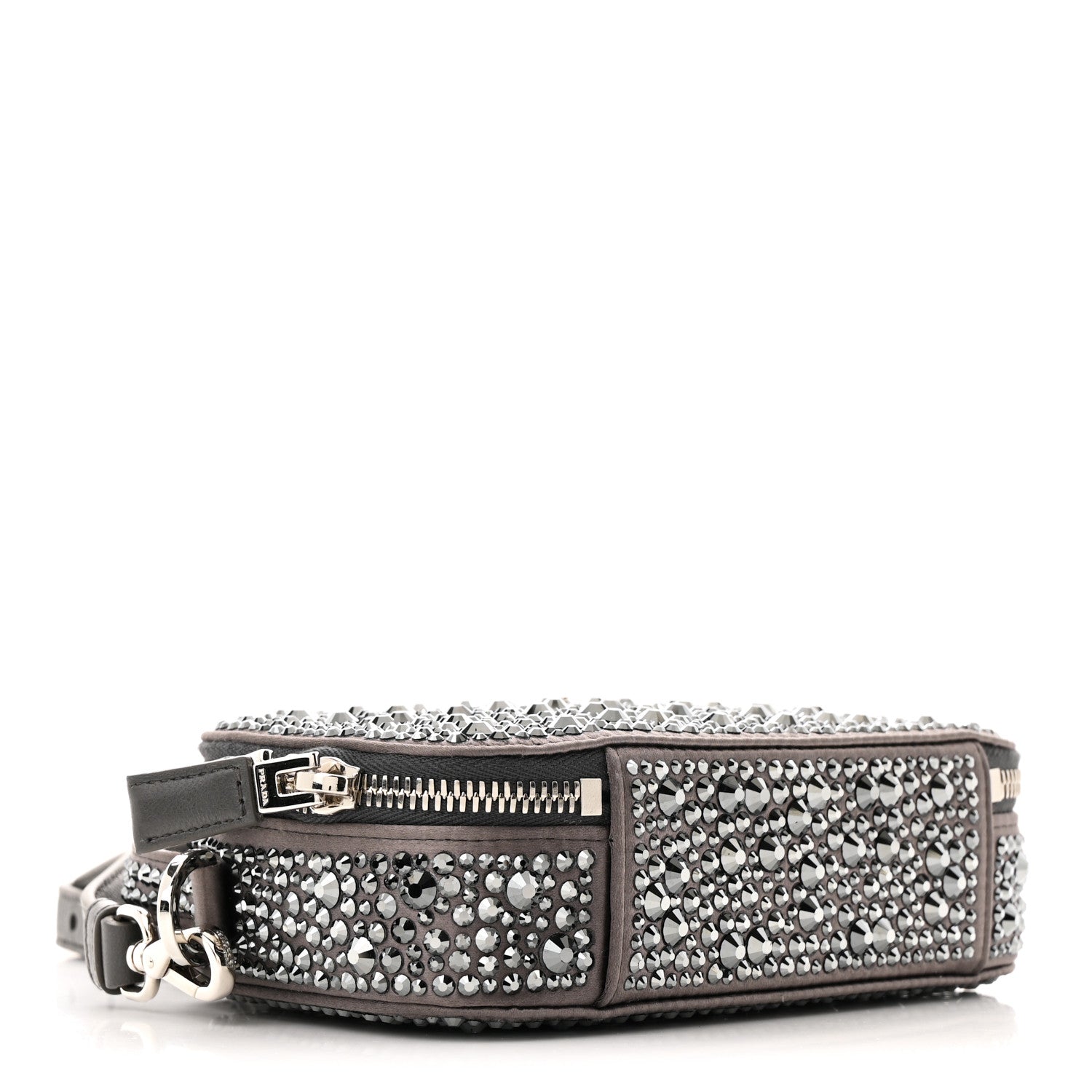 Satin Crystal Metal Triangle Logo Odette Crossbody Fumo