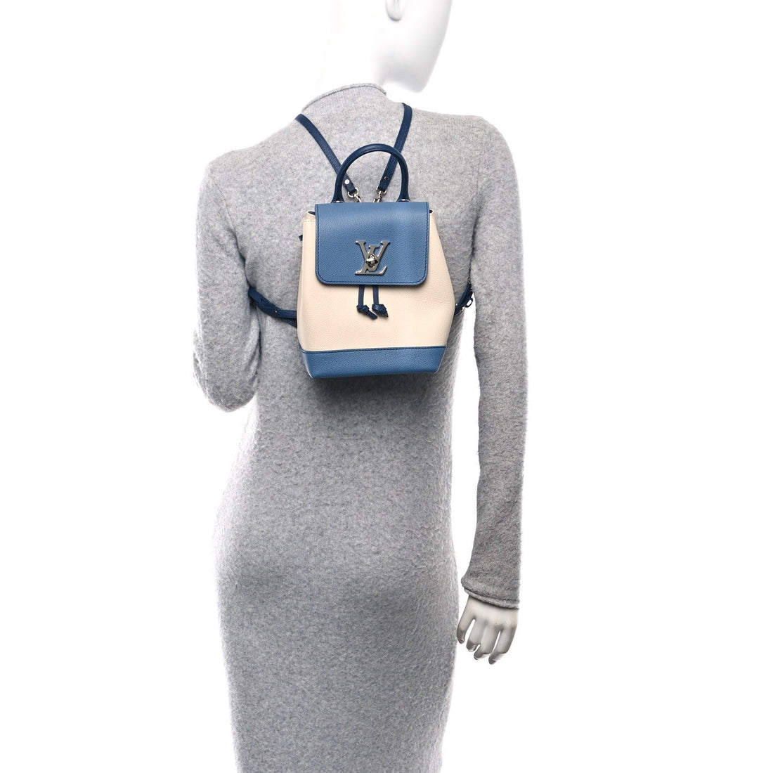 Calfskin Lockme Mini Backpack Blue Jean Creme