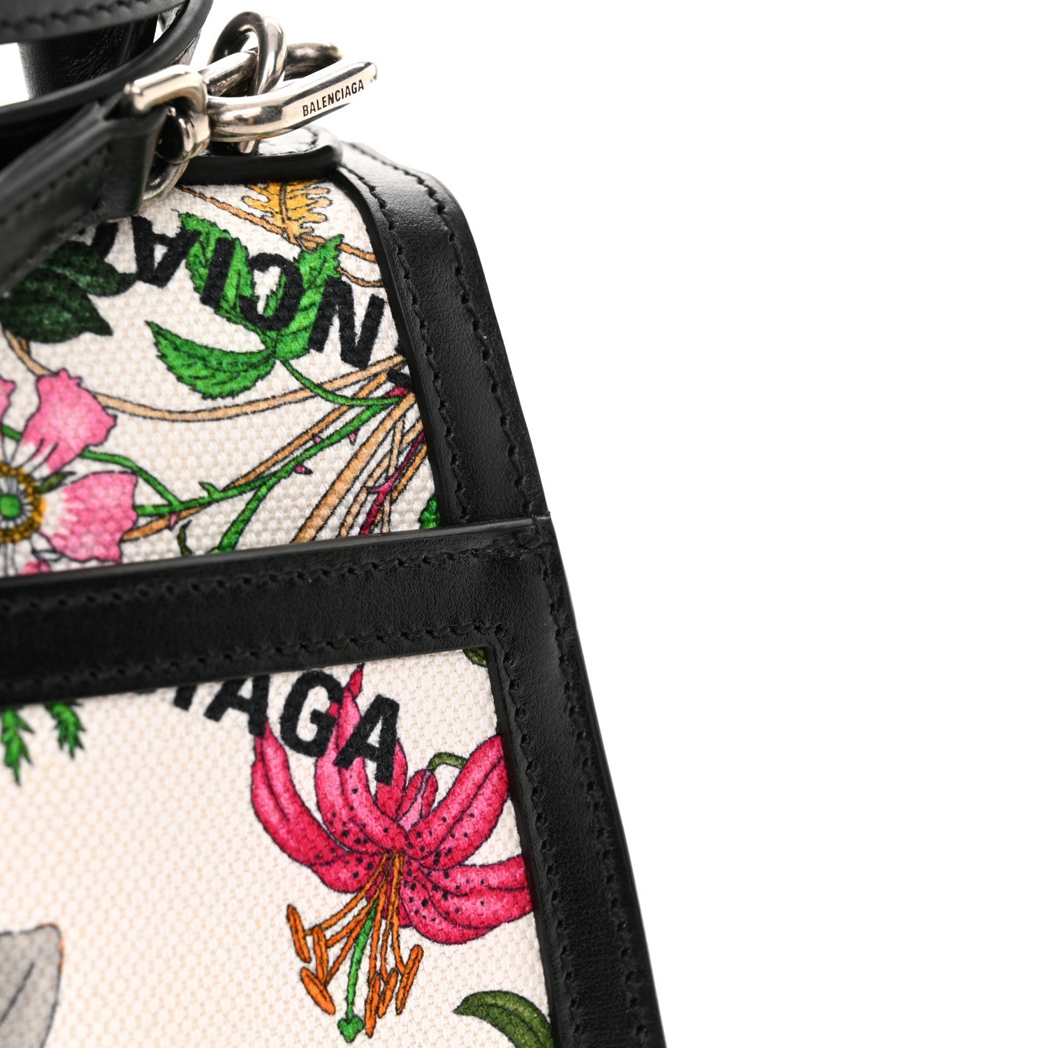X GUCCI Canvas Boarded Plutone Calfskin Flora Logo Print Small Hourglass Top Handle Bag White Multicolor Black