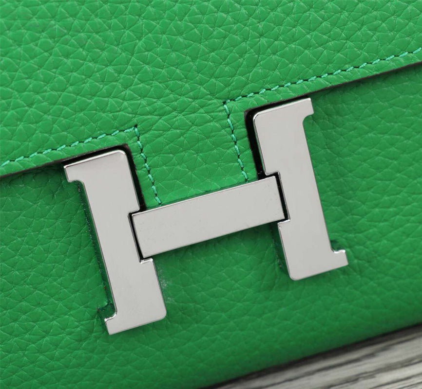 HM CLUTCH CONSTANCE 20.5 GREEN CALFSKIN SILVER HARDWARE