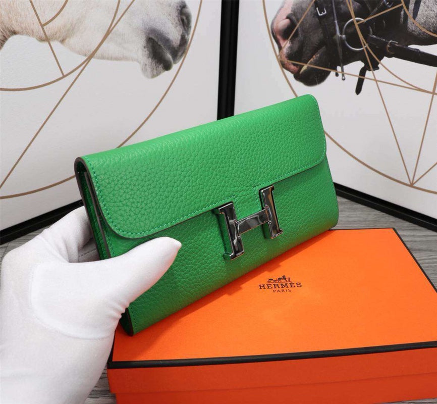 HM CLUTCH CONSTANCE 20.5 GREEN CALFSKIN SILVER HARDWARE