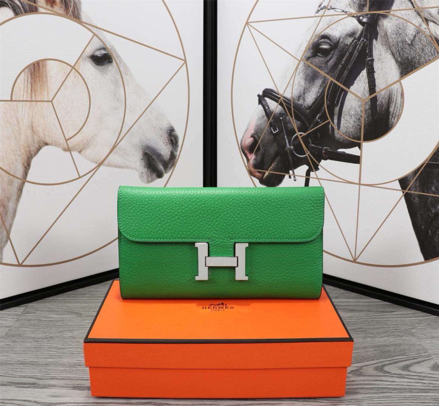 HM CLUTCH CONSTANCE 20.5 GREEN CALFSKIN SILVER HARDWARE