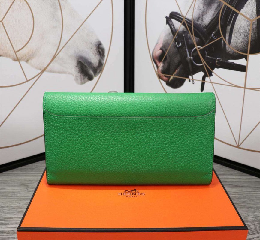 HM CLUTCH CONSTANCE 20.5 GREEN CALFSKIN SILVER HARDWARE