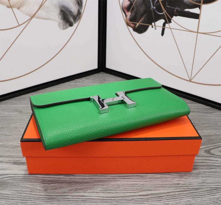 HM CLUTCH CONSTANCE 20.5 GREEN CALFSKIN SILVER HARDWARE