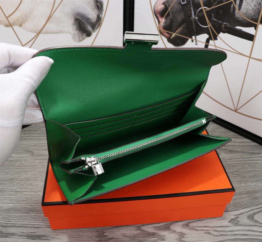 HM CLUTCH CONSTANCE 20.5 GREEN CALFSKIN SILVER HARDWARE